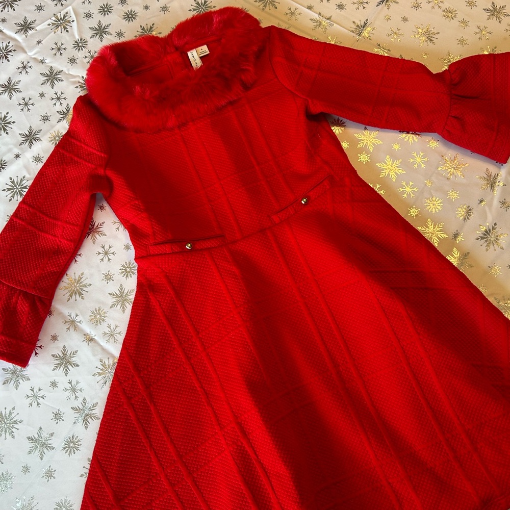 Janie and Jack Red Formal Dress with Faux Fur Collar